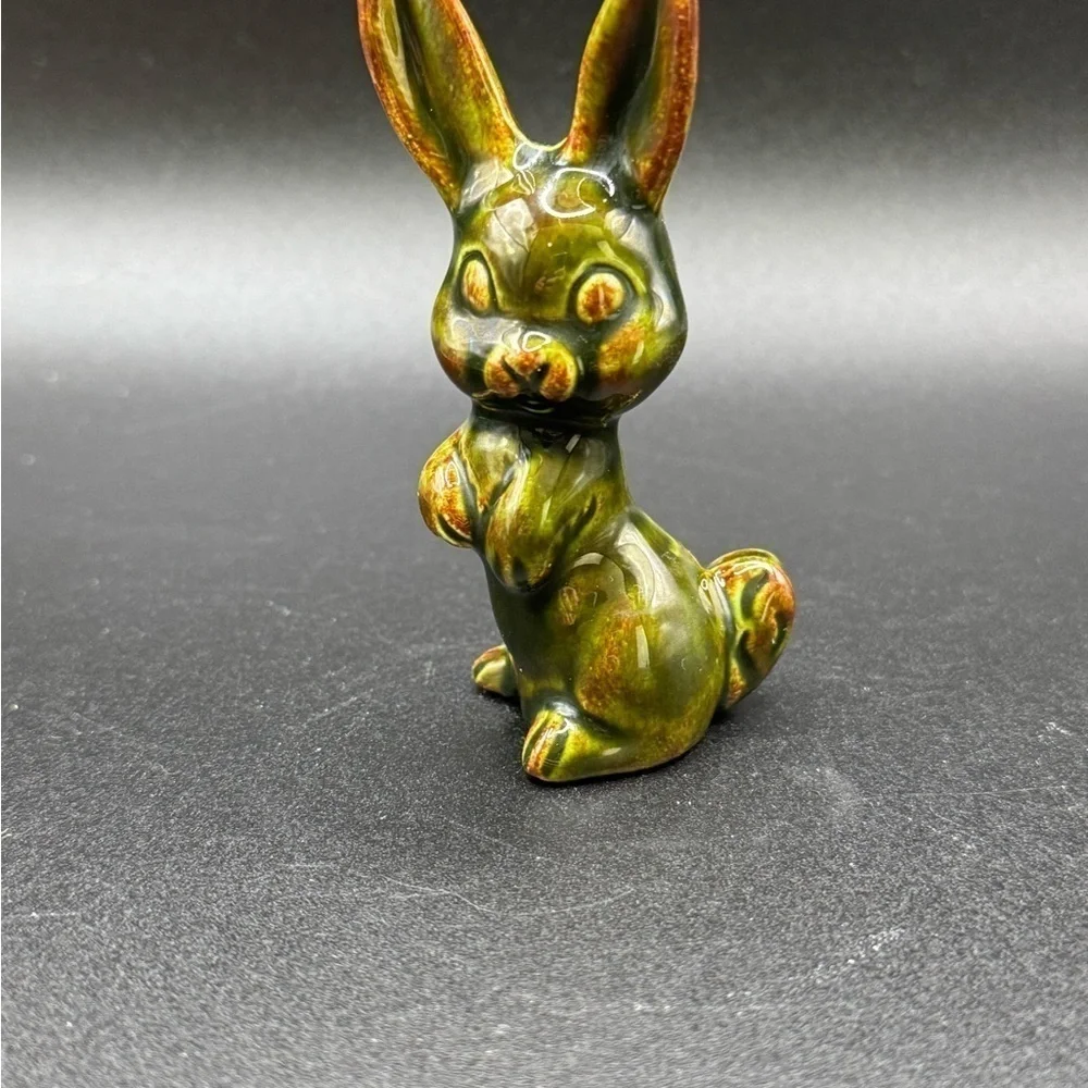 VTG Mid-Century Mini Ceramic Green Rabbit Figurine Easter Spring Decor 3.5”